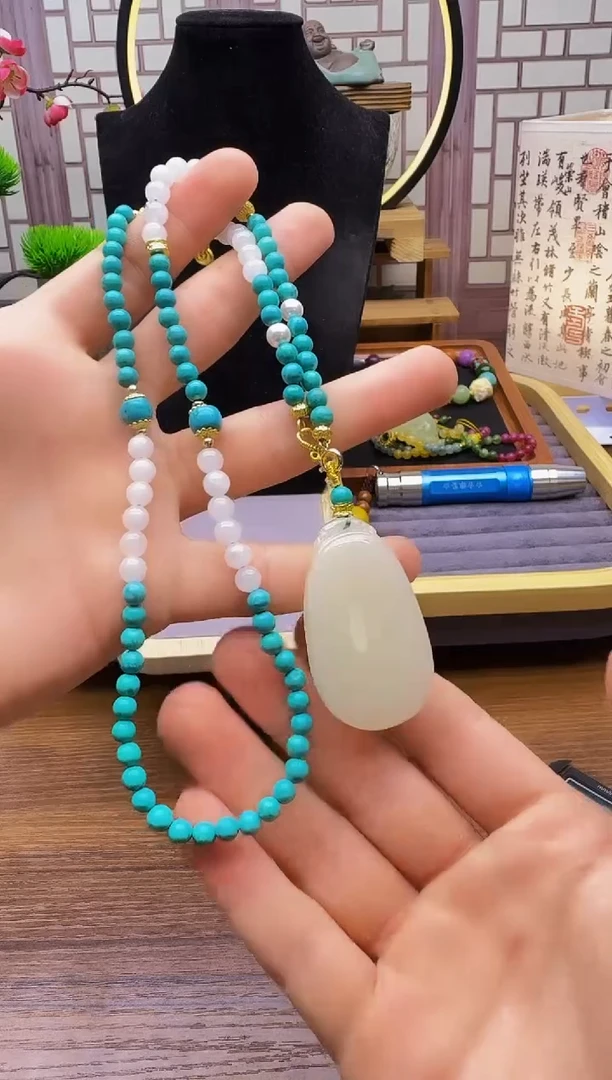 和田玉14K金镶嵌颈饰X51