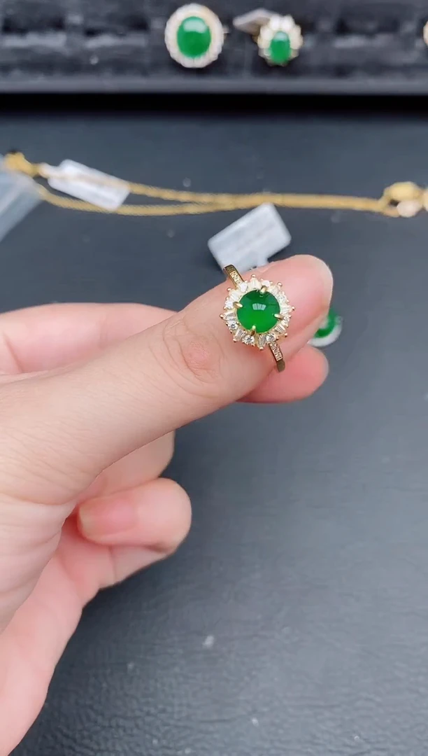 银S925镶嵌戒指翡翠天然a货翡翠303