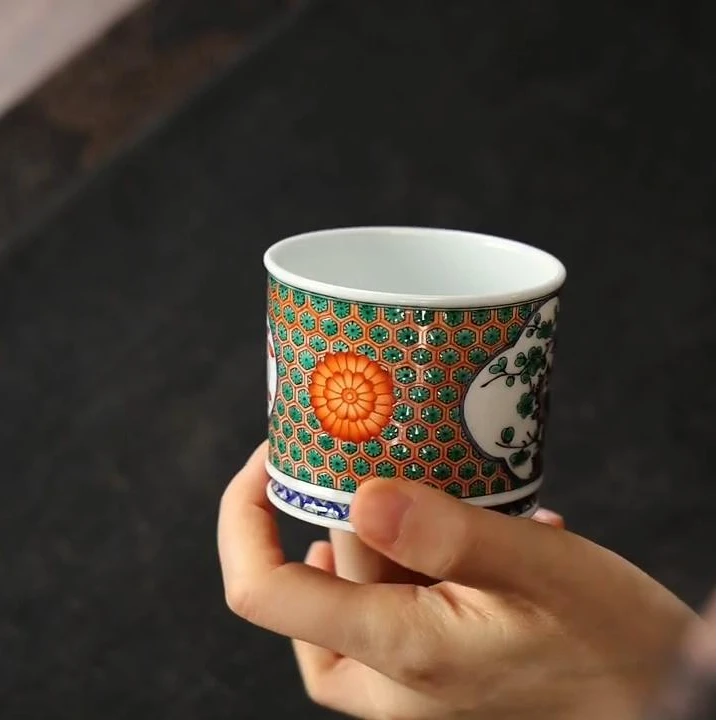 【汪汪器具】立勤堂古彩开窗菊花直口杯（HLC-B-205）