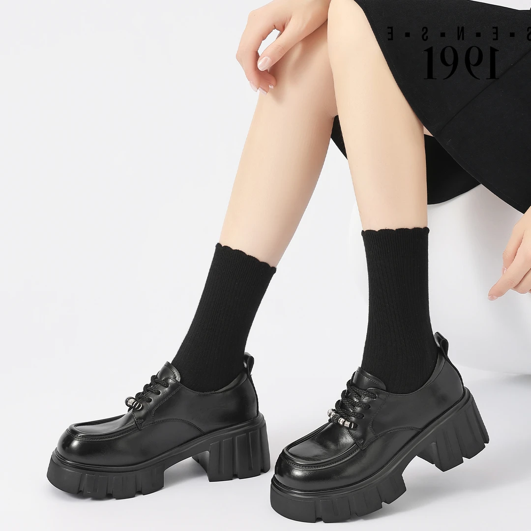 厚底增高7cm乐福鞋系带珠子小皮鞋2025秋季新款复古英伦 jk女鞋