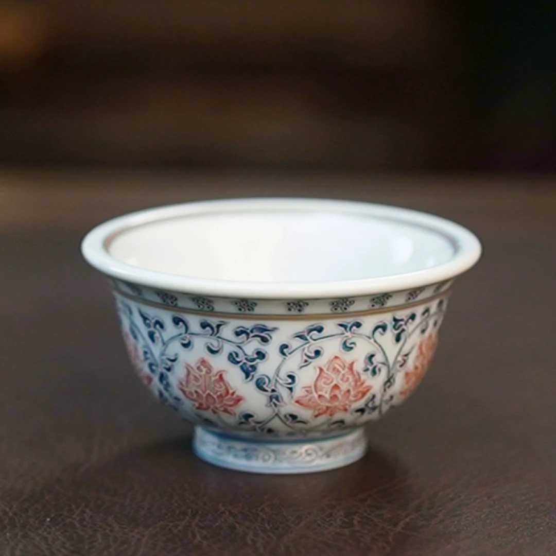 M700C青花釉里红描银缠枝莲压手杯