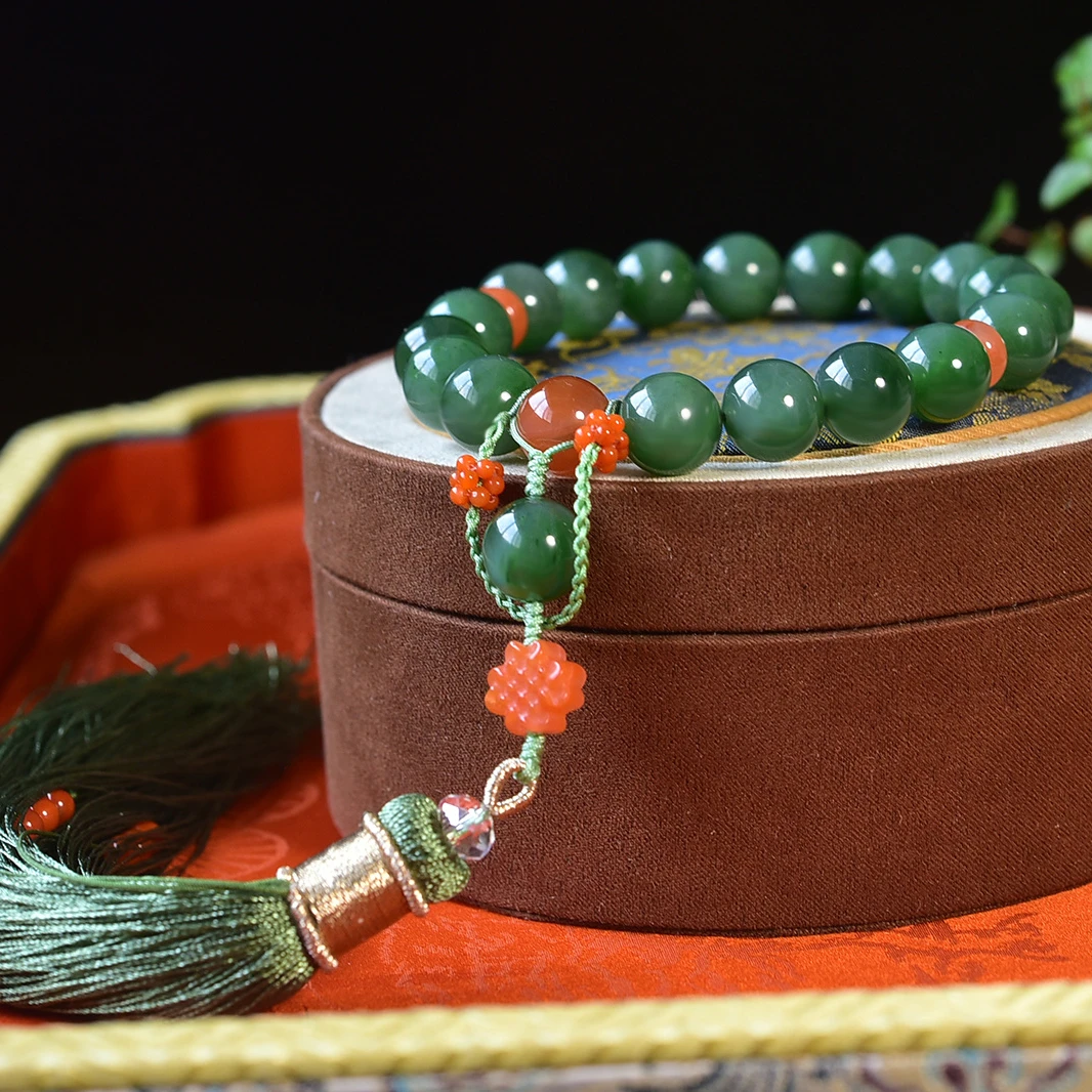 天然和田玉碧玉手持男女车挂汽车挂件高档玉石手串持