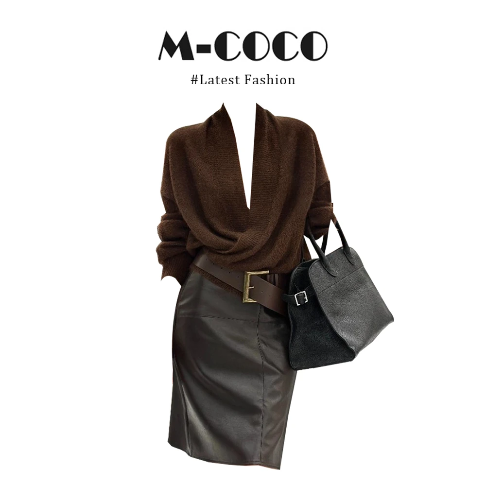 MARIE.COCO秋日ootd穿搭一整套穿搭慵懒风毛衣针织开衫皮裙半身裙