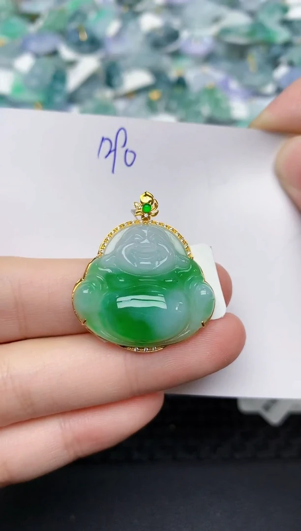 颈饰18K金镶嵌翡翠 天然缅甸A货翡翠百元以上9元证书费自理