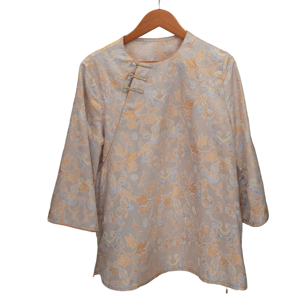 【香槟.异色萝.衬衣】  桑蚕丝 提花 国风 新中式中袖上衣24133