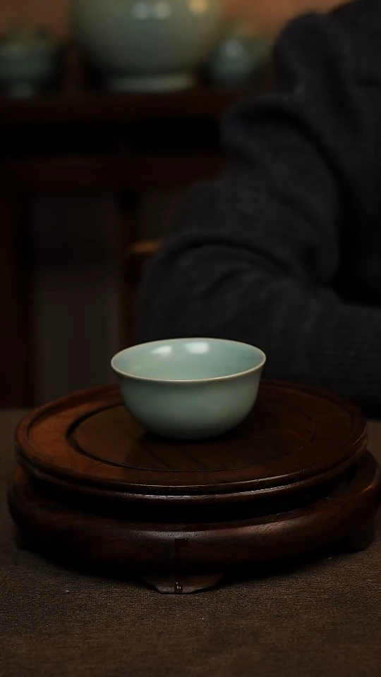 瓷片仿古天青鸡缸杯80ml 微瑕 不带礼盒
