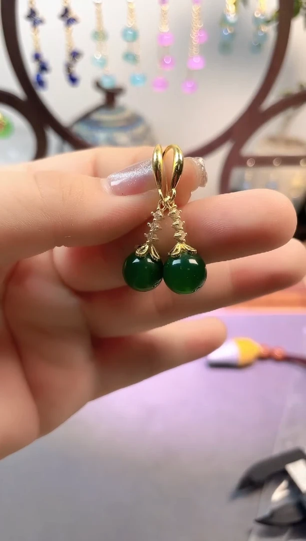 银S925镶嵌和田玉耳饰221000