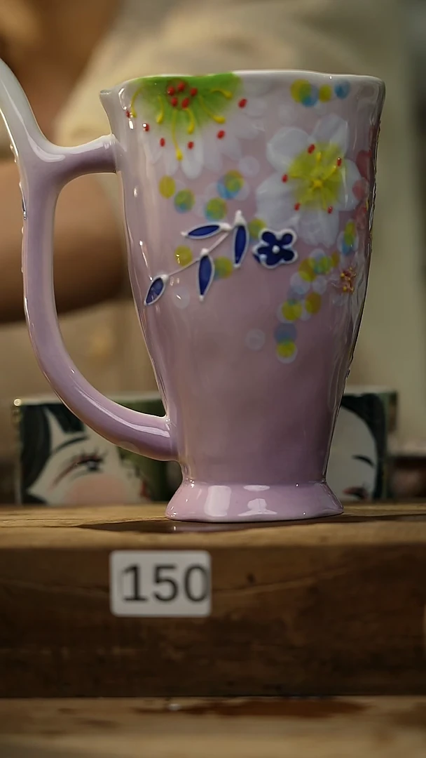 【闪购商品】瓷片设计师款  紫色吸管咖啡杯