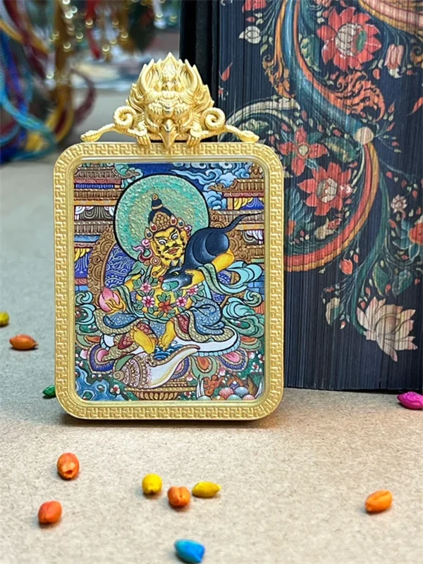 唐卡吊坠真品西藏纯手绘【黄C】高卡粗狂沙高工唐卡西藏热贡非遗