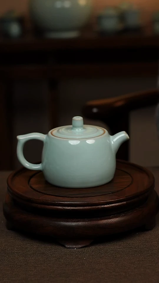 瓷片天青色全手工井栏壶260ml微瑕不带礼盒