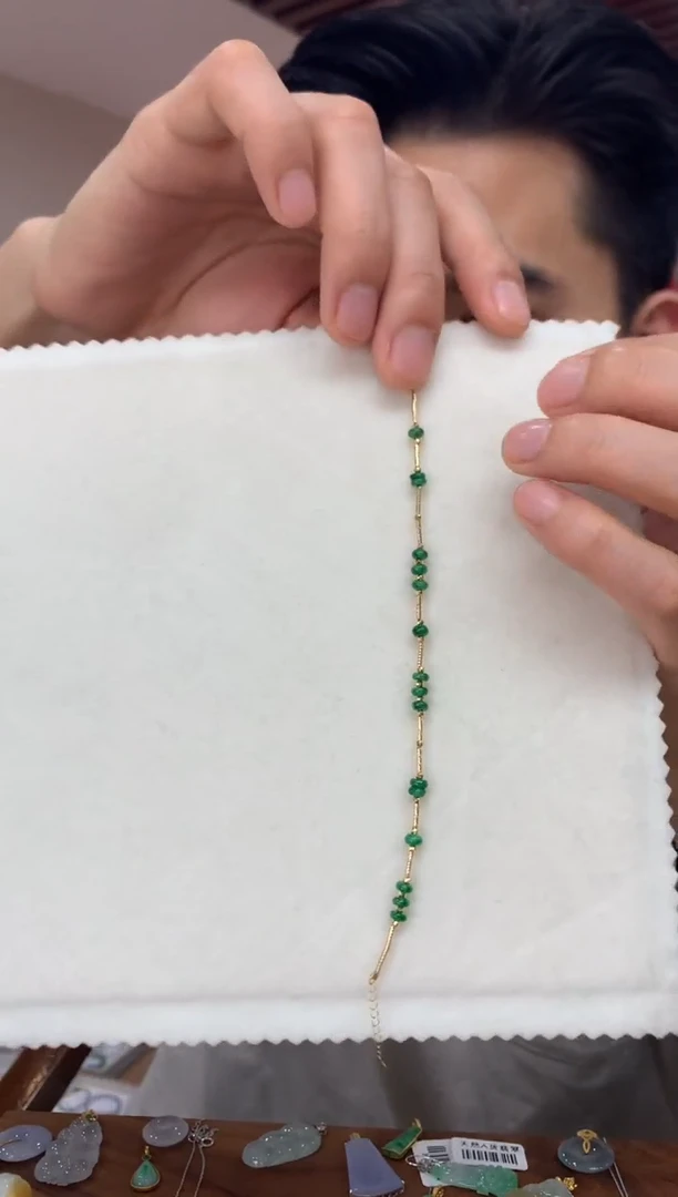 【闪购商品】翡翠手链18K金镶嵌手链