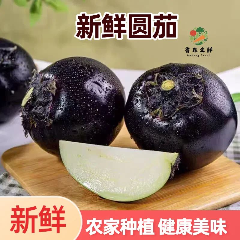 【山东茄子】现摘圆茄农家紫皮圆茄子自然熟当季蔬菜紫黑色茄子