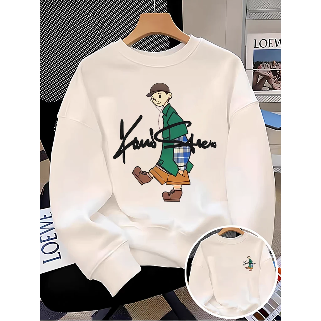 秋冬男士圆领印花卫衣时尚设计无帽套头美式休闲保暖不起球打底衫