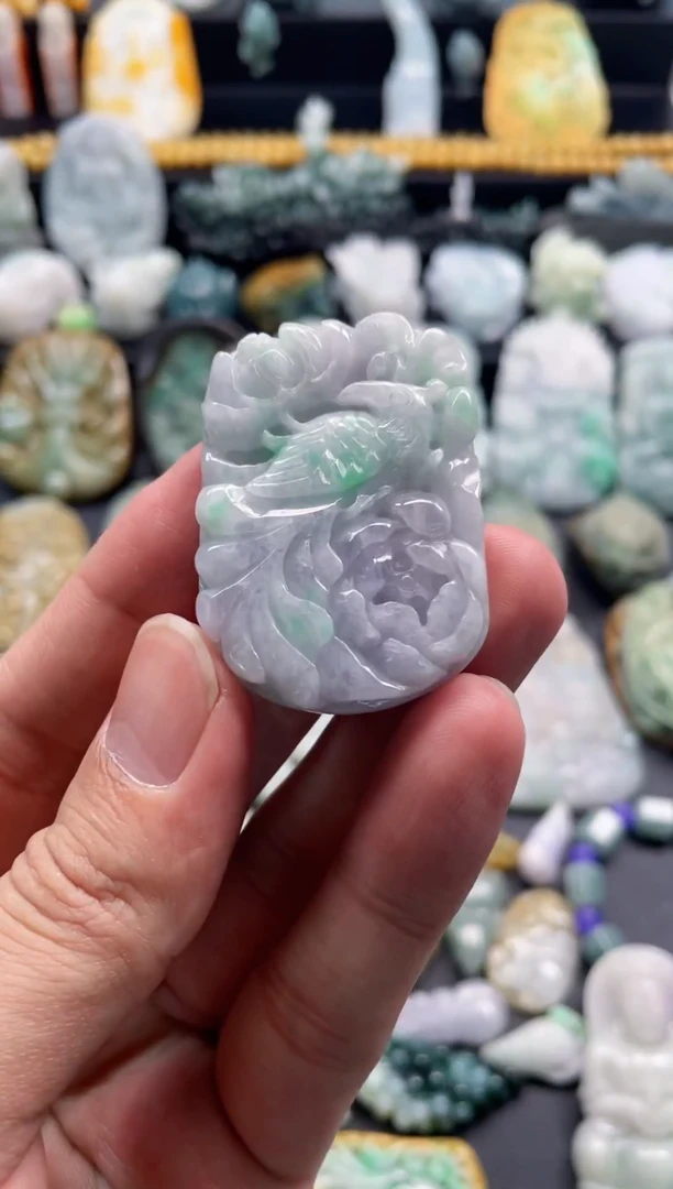 颈饰未镶嵌翡翠4  天然翡翠a货  花鸟