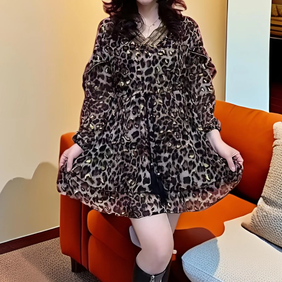 新款时尚网红收腰显瘦宽松大码洋气长袖气质腰抽绳连衣裙81702