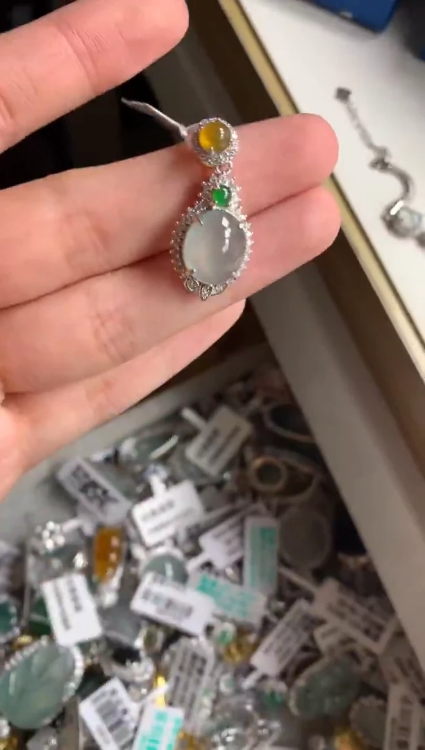 银S925镶嵌戒指翡翠吊坠3