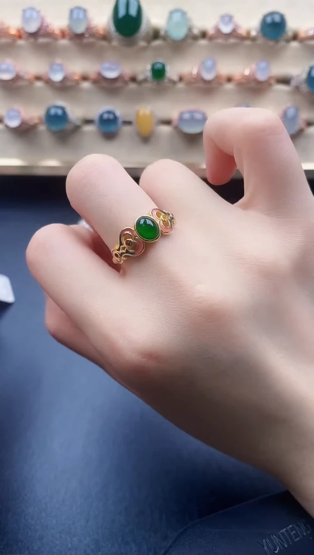 翡翠戒指银S925镶嵌一物一证一礼盒