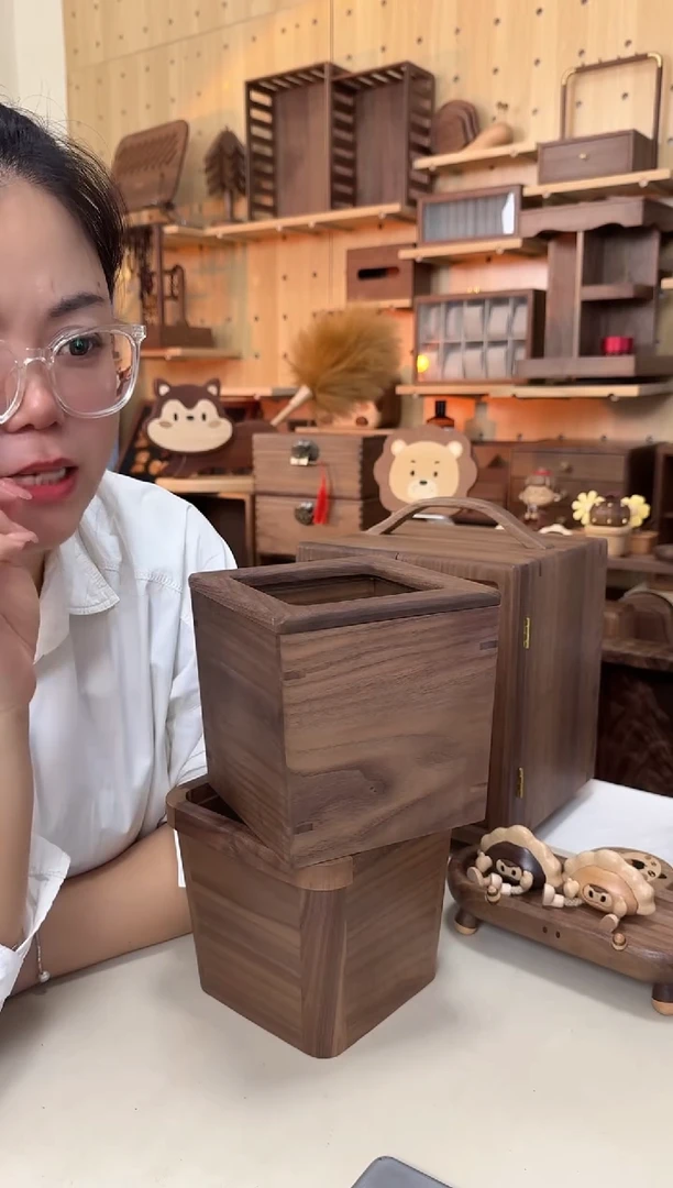 木北美黑胡桃新款桌面垃圾桶