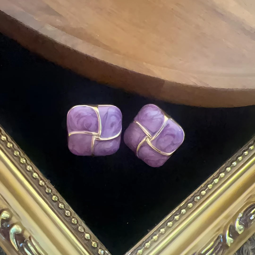 铜合金锆石耳饰 紫色其它日韩法式几何女甜美耳钉气质456