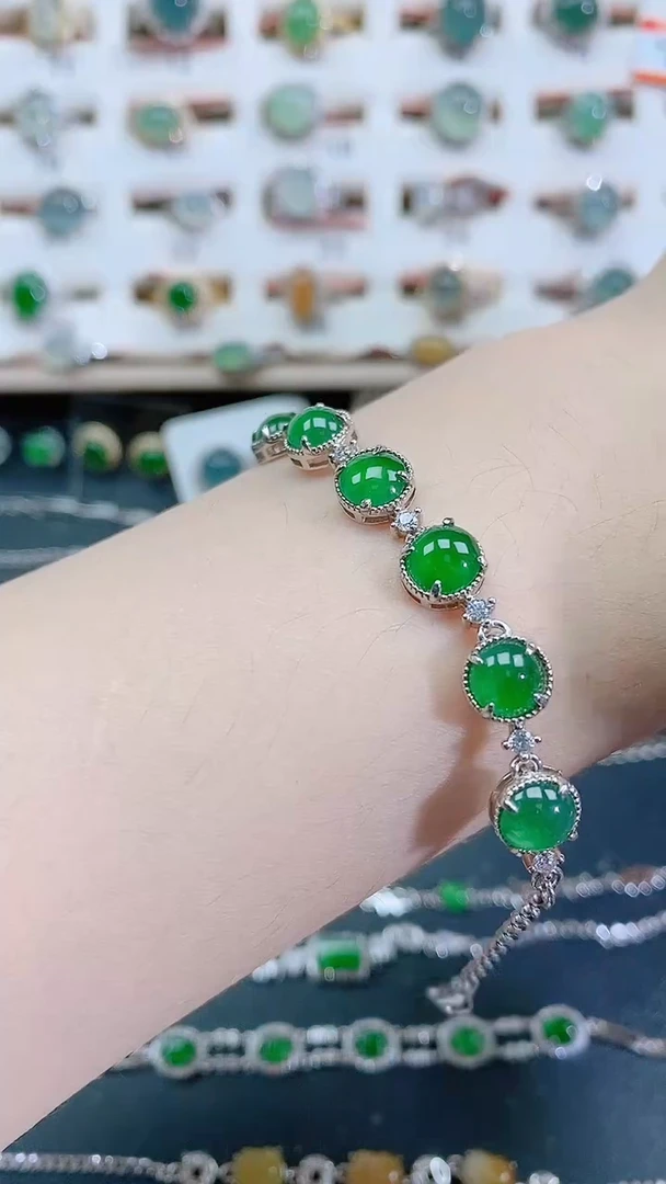 银S925镶嵌手链翡翠天然翡翠