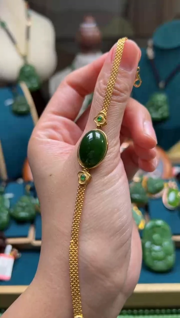 银S925镶嵌手链和田玉碧玉