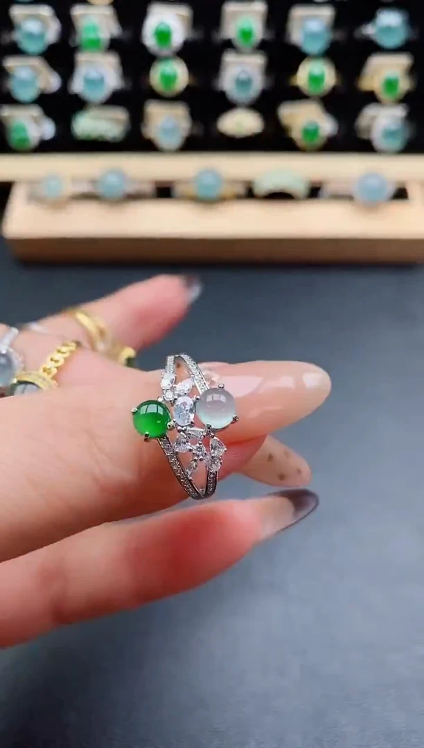 银S925镶嵌戒指翡翠1