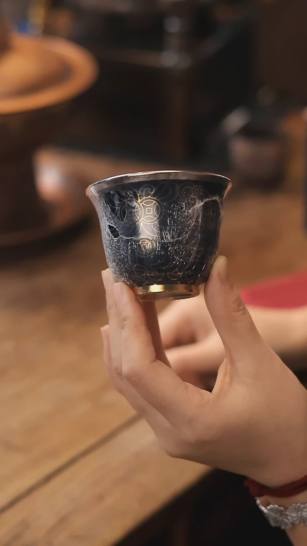 【闪购商品】【清样】黑蓝元宝招财杯140ml