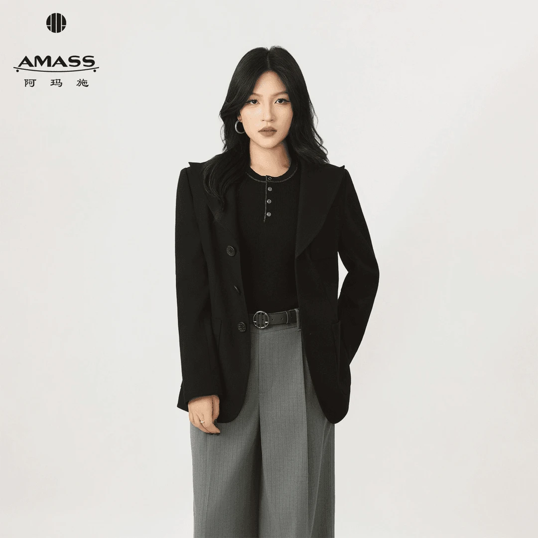 AMASS/阿玛施秋季轻奢高级小众西装廓形通勤利落毛羊外套女540080