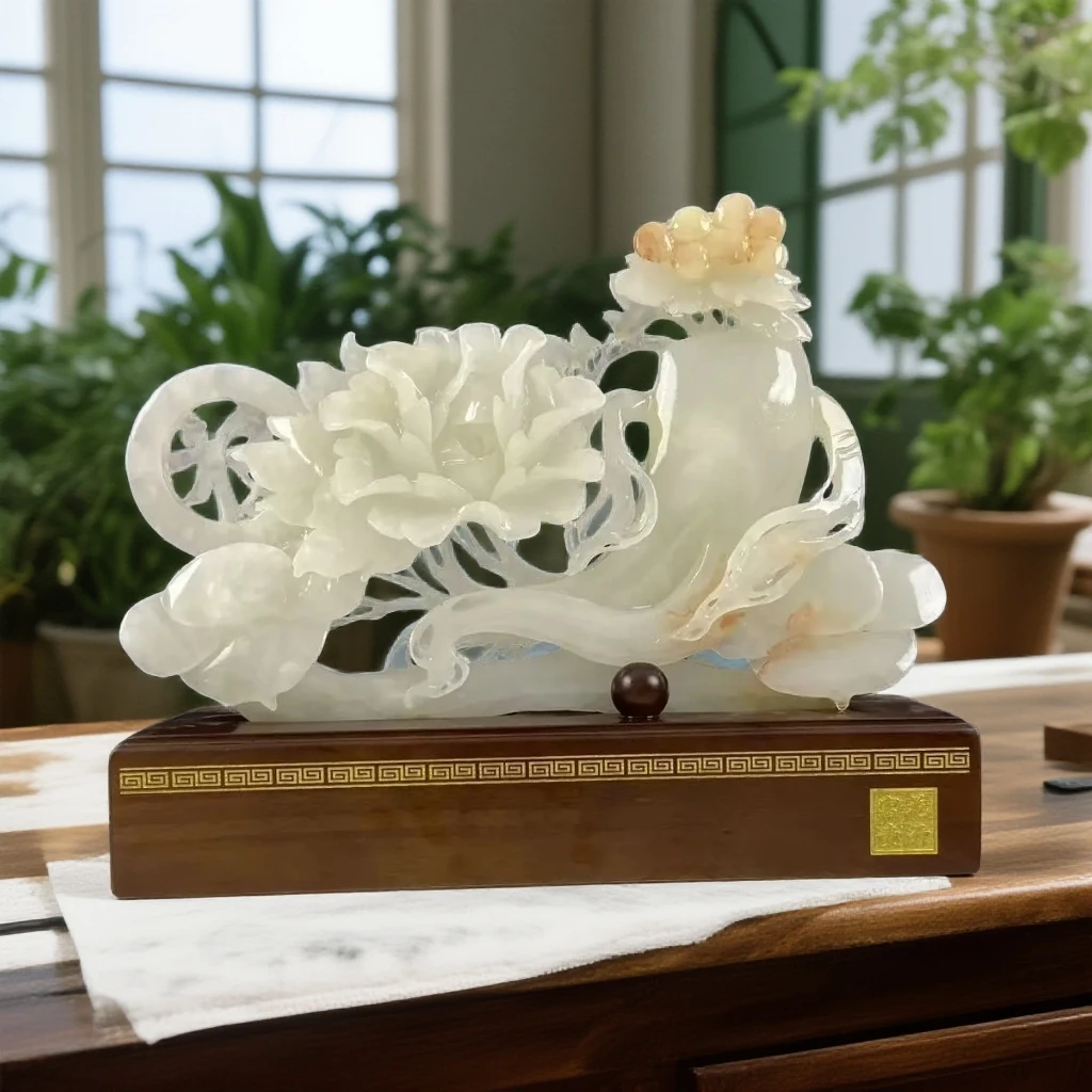 家居装饰开业乔迁礼品，如意人参花摆件【长42，高33，宽11