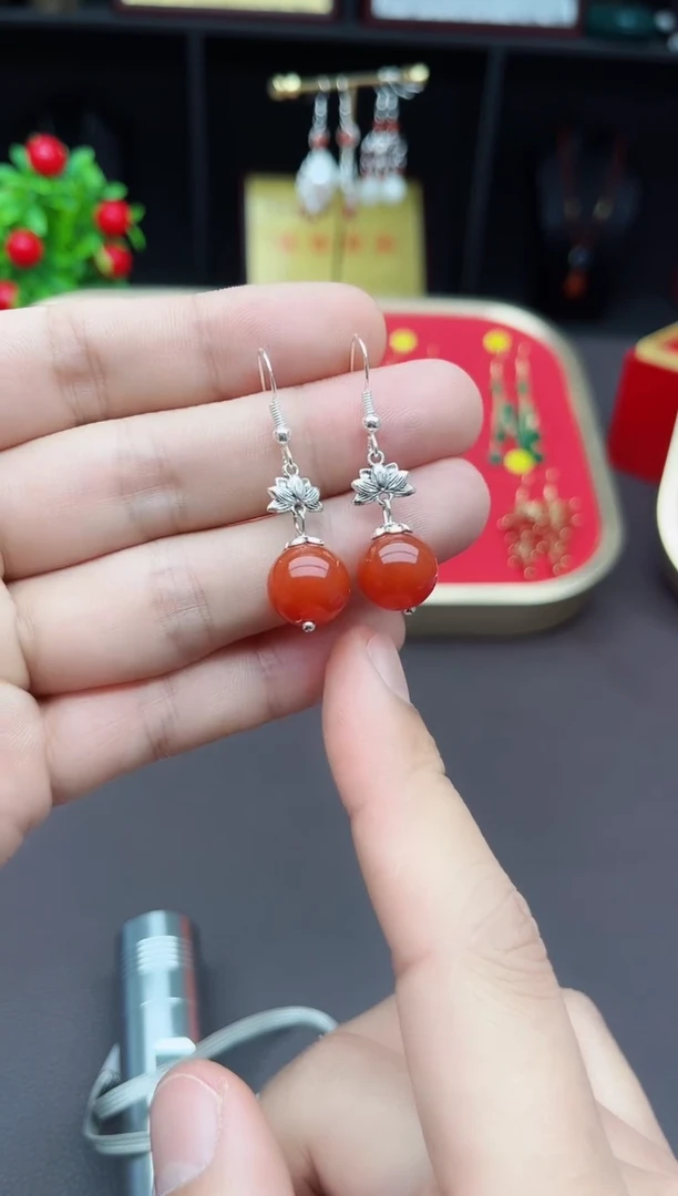 【闪购商品】南红玛瑙耳饰银S925镶嵌718000