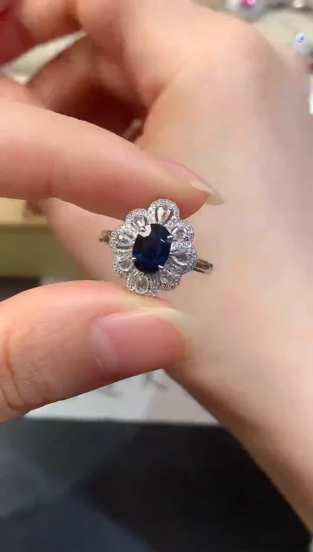戒指蓝宝石18K金镶嵌D887|9800