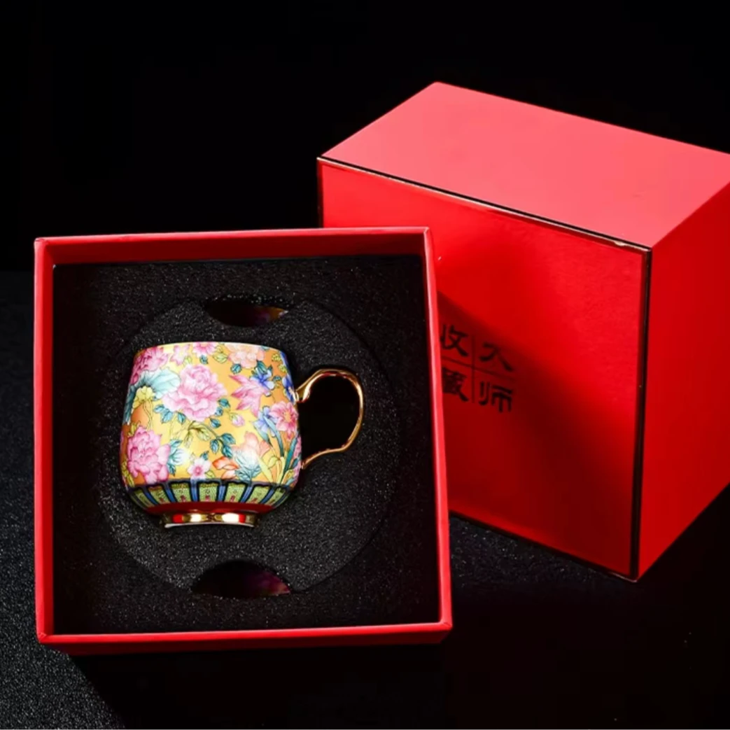 陶瓷高端黄色珐琅彩咖啡杯茶具茶器家用款礼盒装YY5064