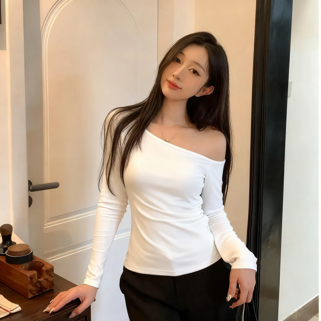 一字领辣妹显瘦斜露肩长袖t恤小众新款内搭打底衫收腰别致上衣潮