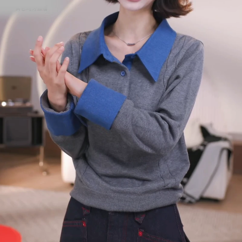 冬季新款韩版显瘦设计感撞色POLO领针织双麻花上衣LK2508961