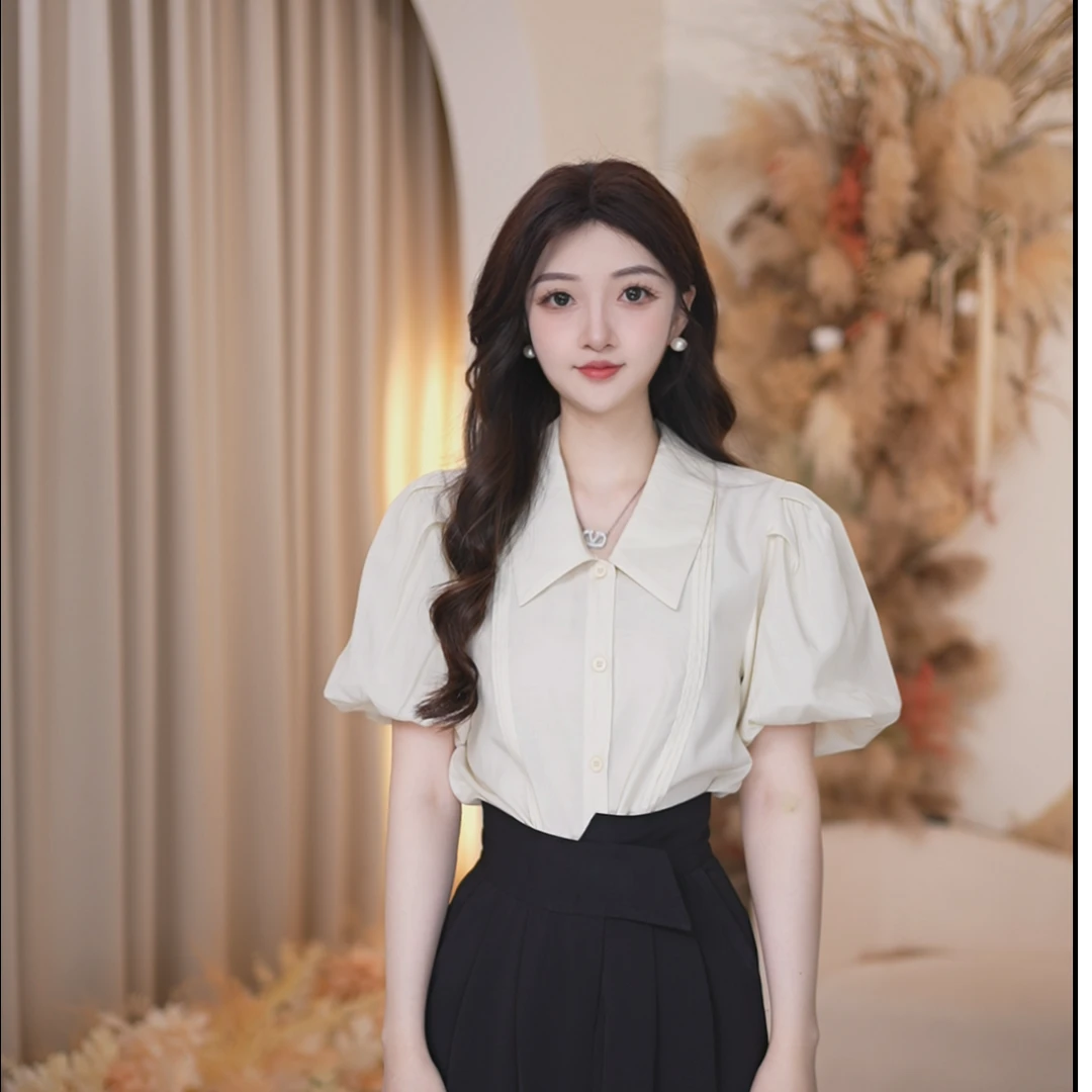 Basic House/百家好气质白色衬衫夏季法式小众设计感B1335B5T4B2