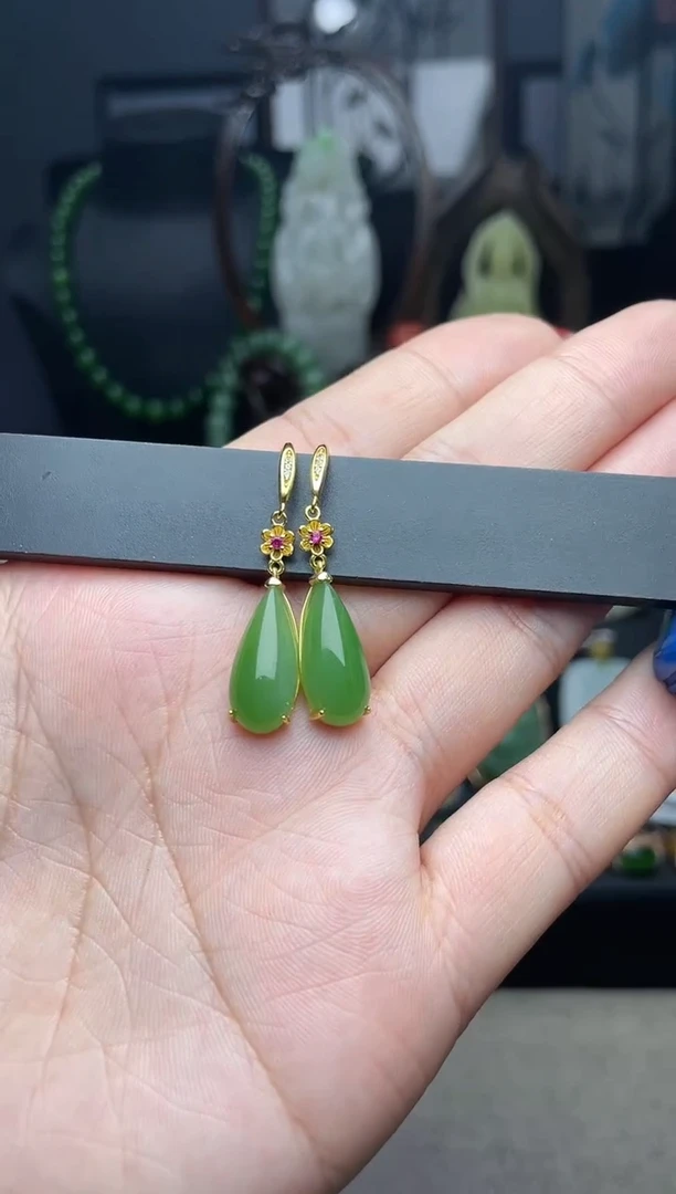 【闪购商品】和田玉耳饰银S925镶嵌耳饰a027