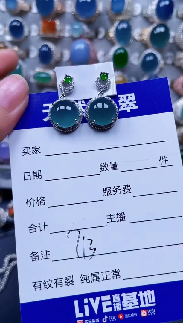 银S925镶嵌翡翠耳饰713