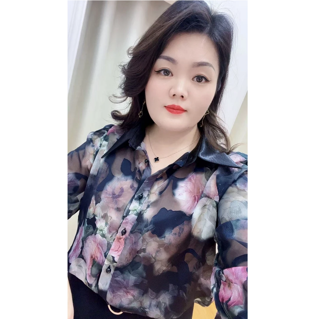 长袖碎花薄款灯笼袖衬衫百搭洋气印花衬衣