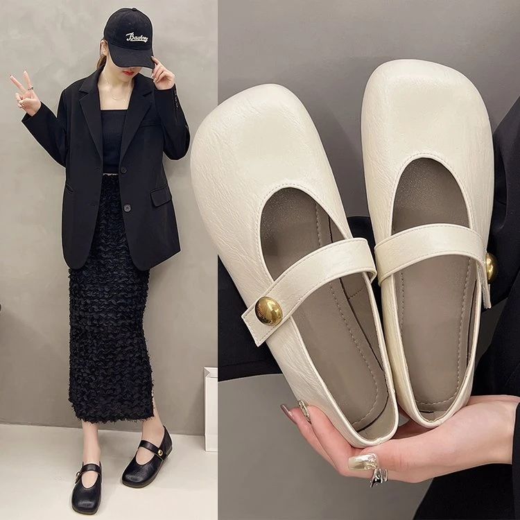 夏季百搭软底复古英伦风平底法式女士女鞋浅口单鞋