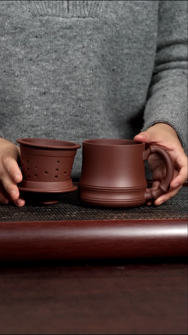 茶杯紫砂尾单微微瑕40目紫泥三件套无礼盒