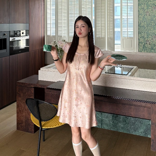 静墨华英【粉玉罗】满分桑蚕丝正绢人鱼公主名媛裙高奢真丝连衣裙