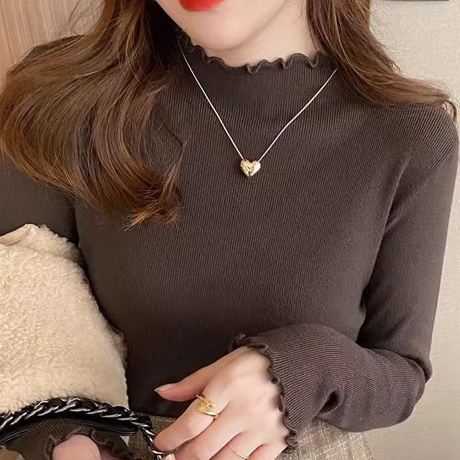 【秋季上新】木耳领通勤洋气毛针织衫纯色常规秋冬褶皱百搭打底衫