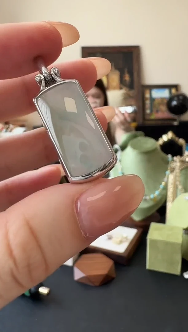 吊坠(不含链)银S925镶嵌翡翠无事牌