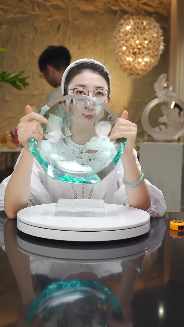 琉璃手工艺品福利湖水蓝切面果盘