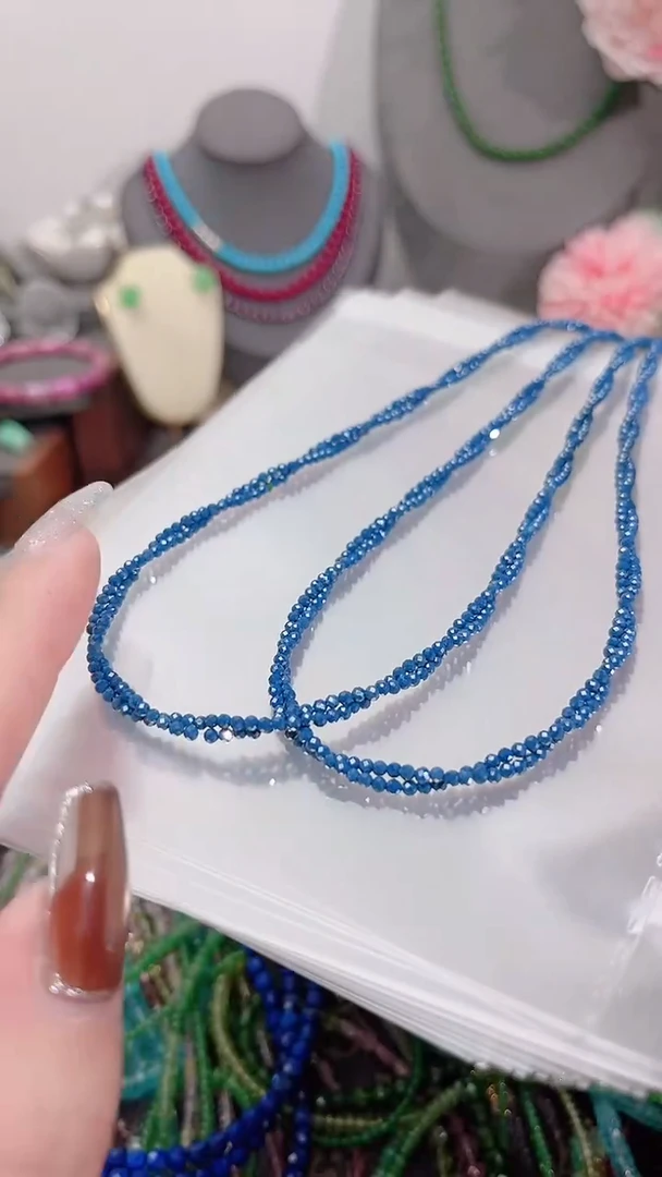 颈饰蓝宝石银S925镶嵌麻花99