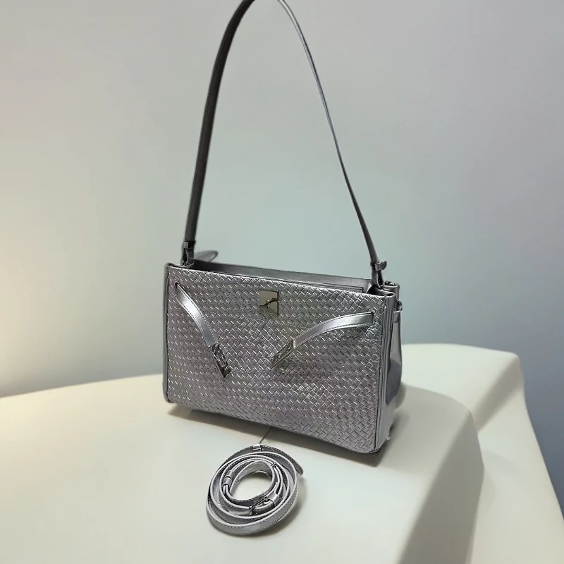压纹春夏重工腋下单肩包通勤风纹复古轻奢编织单肩磁扣（H2993）