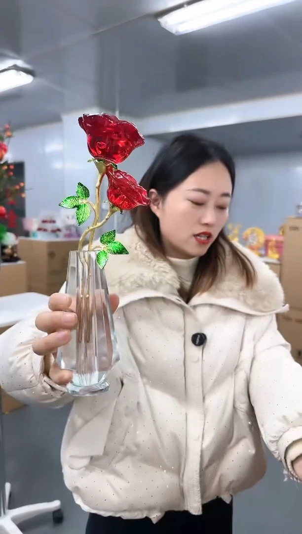 【闪购商品】玻璃金沃0027双头玫瑰