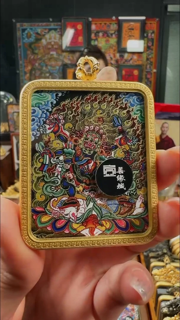 吊坠一**夋壹善缘城手绘唐卡六臂大黑天