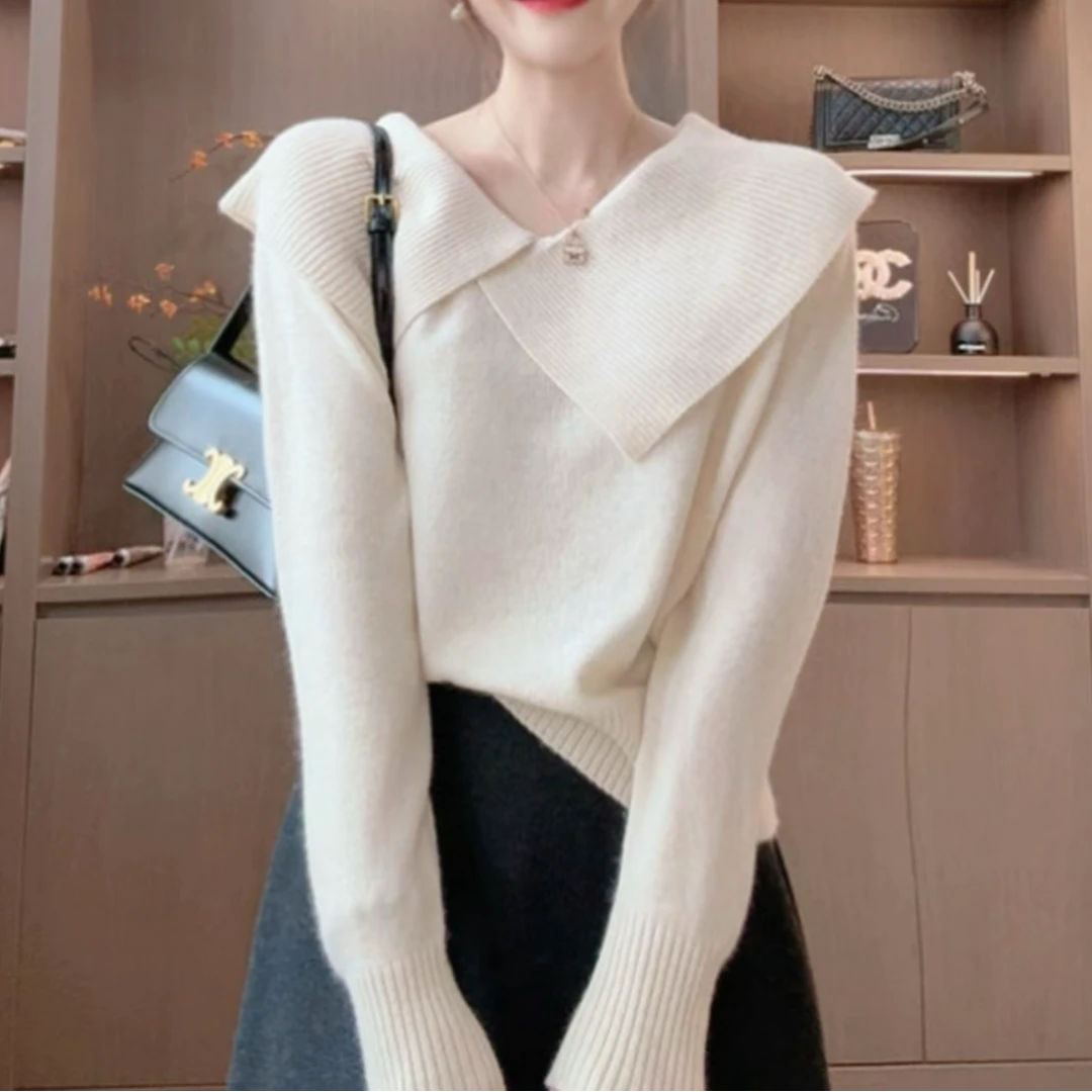 2025秋冬新款不规则领型保暖软糯针织衫时尚减龄气质打底衫毛衣女