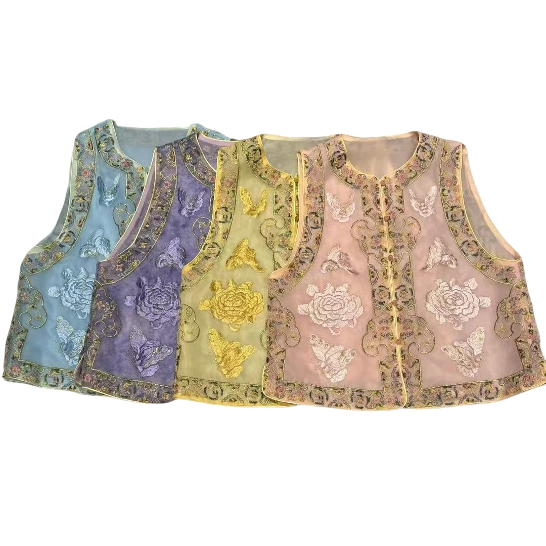 632/#夏季新款新中式《枝雨时节》女士时尚潮流气质刺绣百搭马甲女